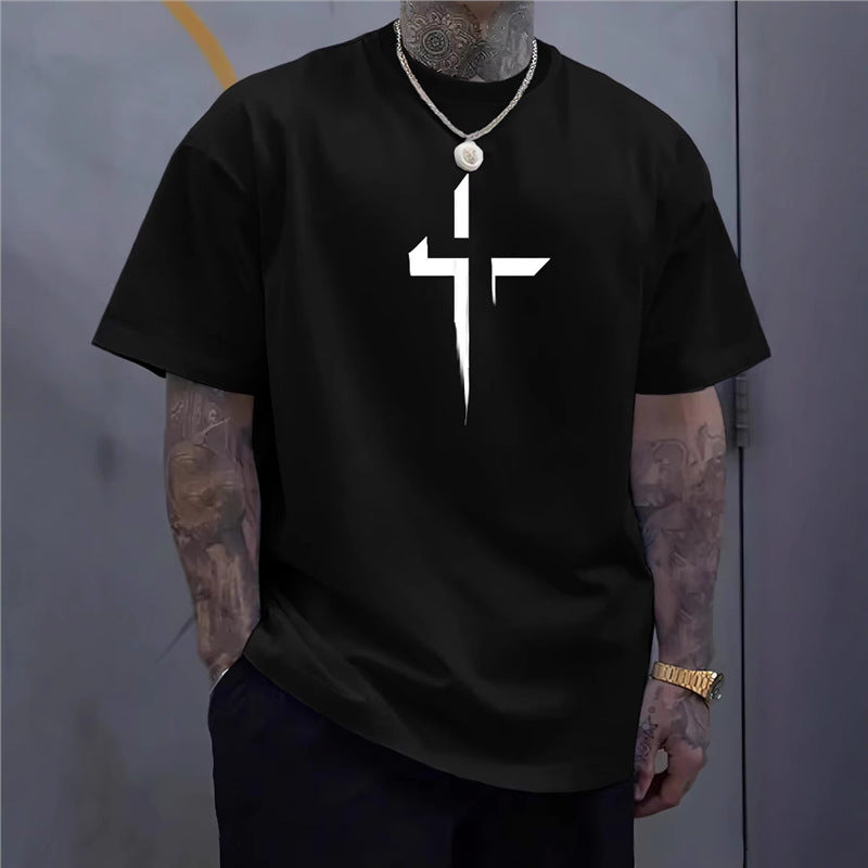 Pánské volné streetwear tričko s křížovým potiskem