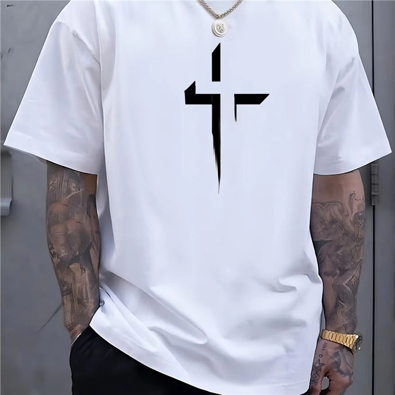 Pánské volné streetwear tričko s křížovým potiskem