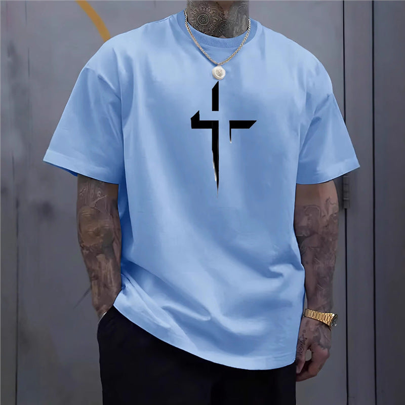 Pánské volné streetwear tričko s křížovým potiskem
