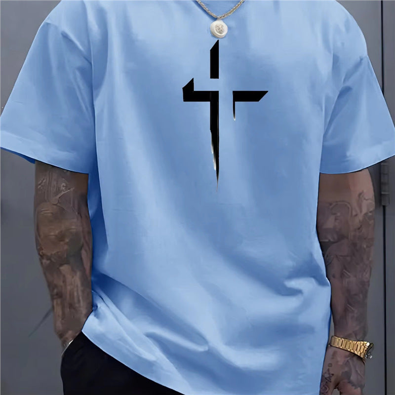 Pánské volné streetwear tričko s křížovým potiskem