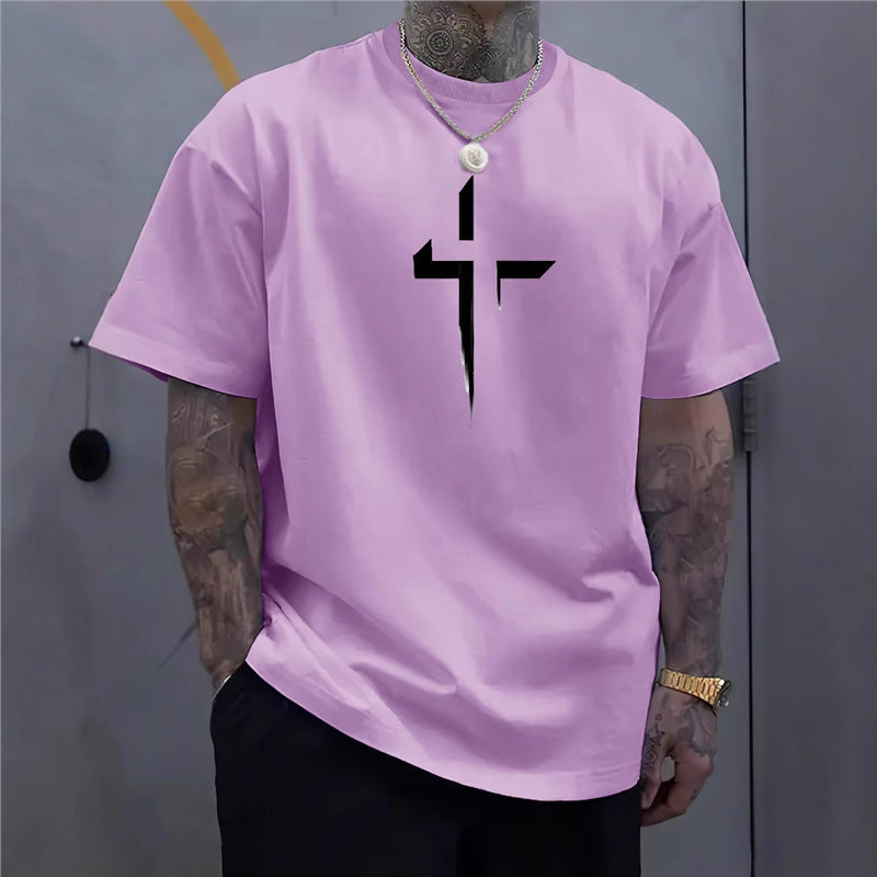 Pánské volné streetwear tričko s křížovým potiskem