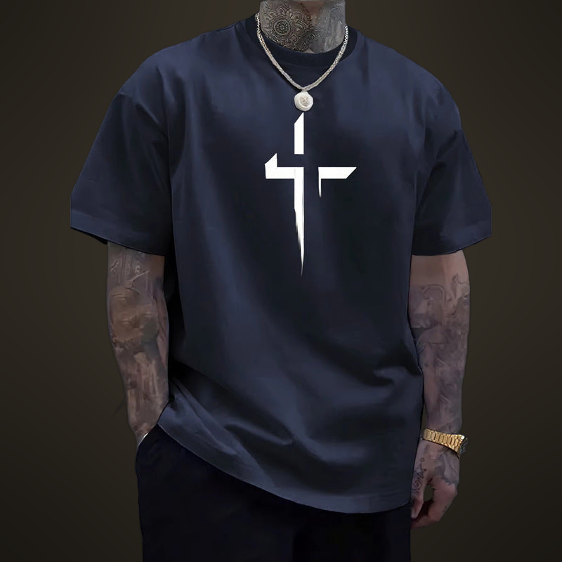 Pánské volné streetwear tričko s křížovým potiskem