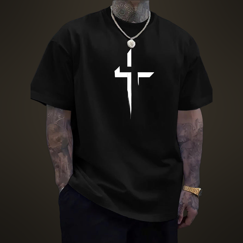 Pánské volné streetwear tričko s křížovým potiskem