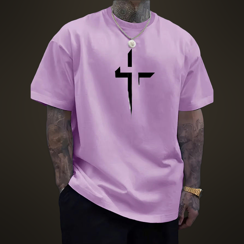 Pánské volné streetwear tričko s křížovým potiskem