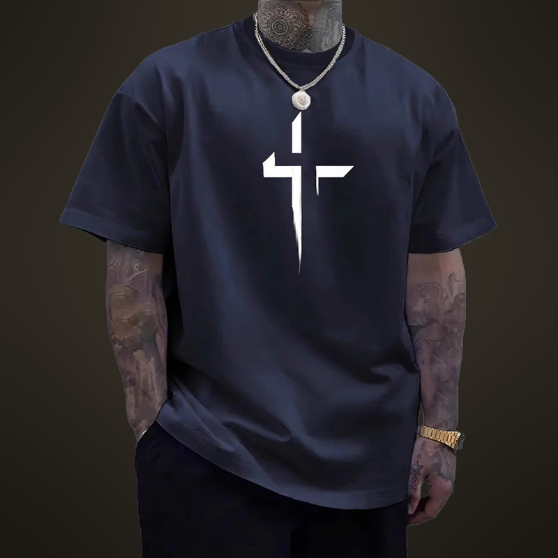 Pánské volné streetwear tričko s křížovým potiskem