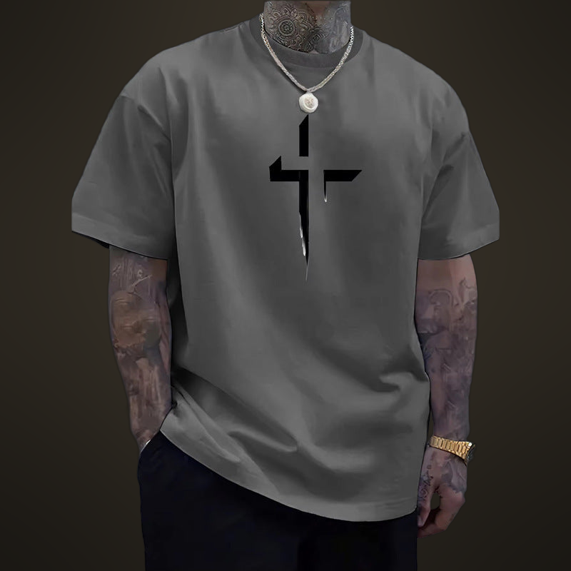 Pánské volné streetwear tričko s křížovým potiskem