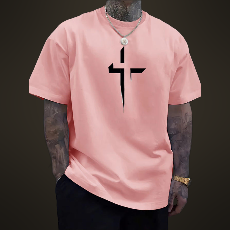 Pánské volné streetwear tričko s křížovým potiskem