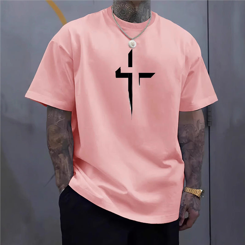 Pánské volné streetwear tričko s křížovým potiskem